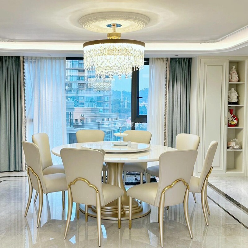 Meike Park Avenue Modern Minimalist Light Luxury Round Dining Table and Chairs Marble Dining Table All Solid Wood Dining Table and Chair Set