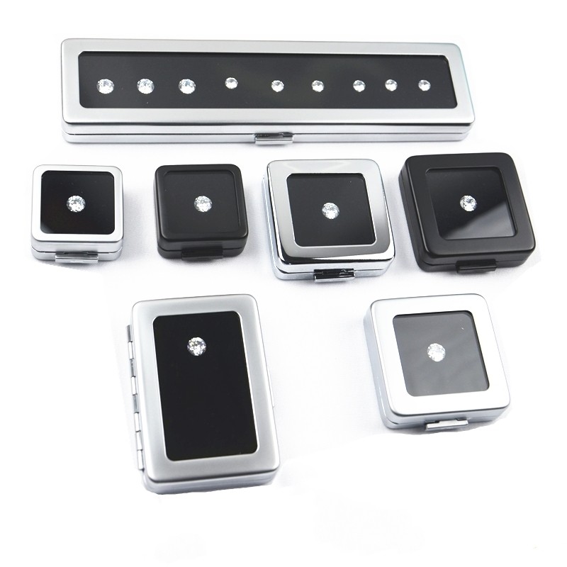 Jewelry bare diamond box Bare stone display storage box Ring surface color gemstone tray packaging Metal props transparent cover