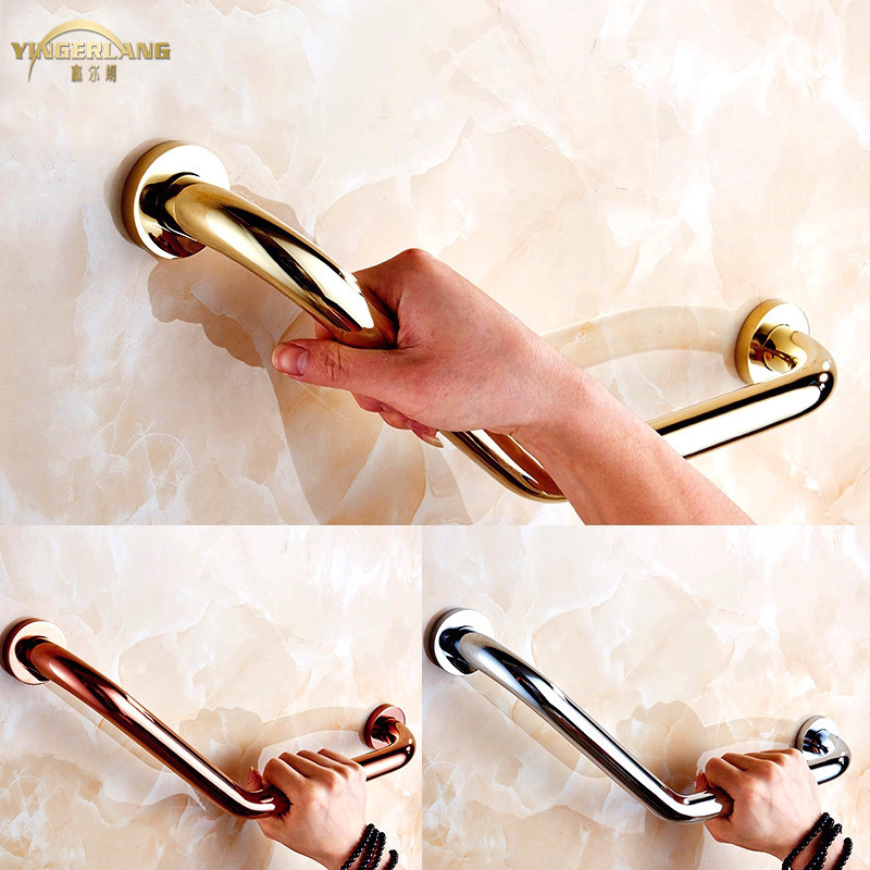Rose gold anti-slip handrail Full copper bathtub handrail Powder room stairs Barrier-free elderly bathroom safety handle