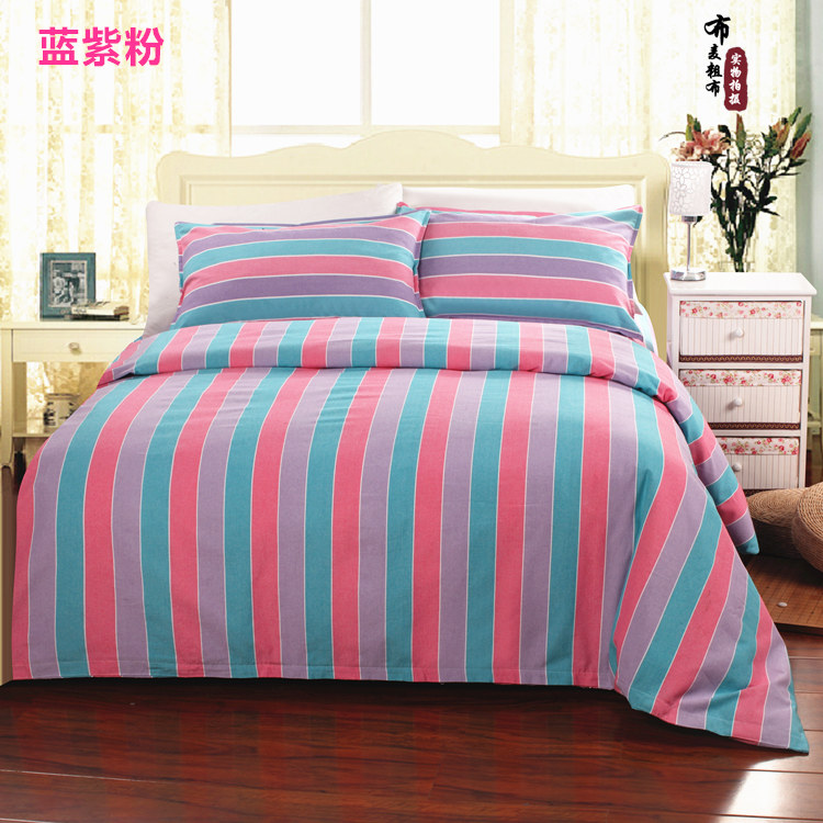 Đặc biệt cung cấp cũ vải thô bốn mảnh bộ mục vụ đơn giản sọc sheets quilt cover lưới dày rắn bộ đồ giường màu cotton