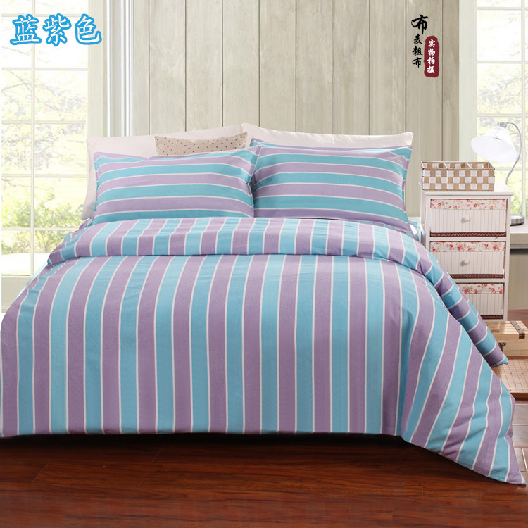 Đặc biệt cung cấp cũ vải thô bốn mảnh bộ mục vụ đơn giản sọc sheets quilt cover lưới dày rắn bộ đồ giường màu cotton