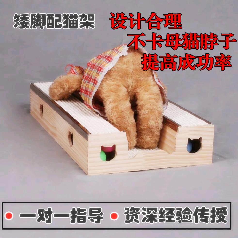マンチカン猫用交尾フレーム、メス猫用横向き交尾ツール、オス猫用交尾補助具、高さ調節板、木製フレーム、フットレスト