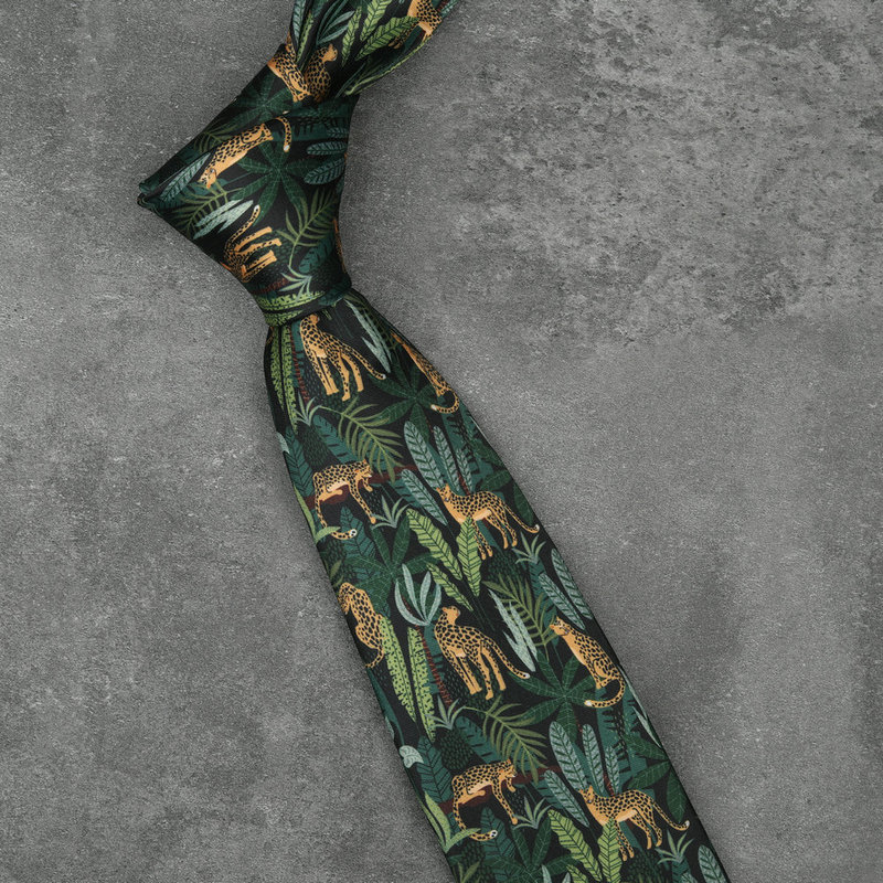 Original Design Jungle Leopard Print Tie, Retro Dark Green Forest-Style Leopard, Niche Personality Shirt and Suit Accessory