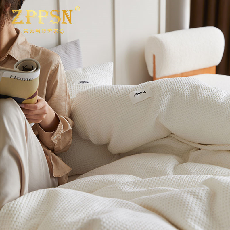 Four pieces of pure cotton washed cotton in Italy ZPPSN bed white with American linen simple bedding