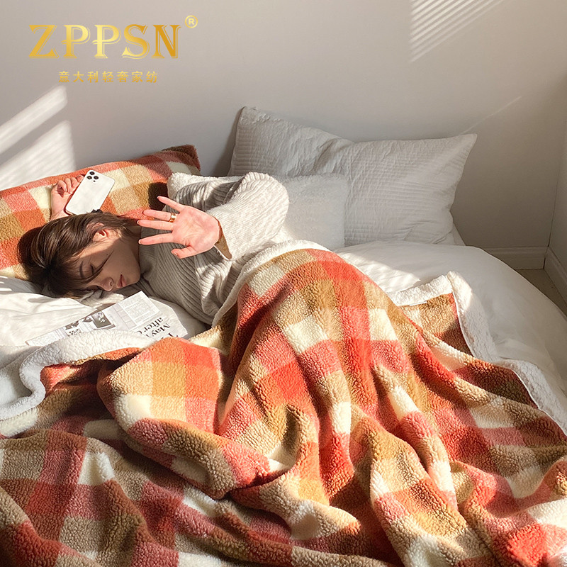 Italian ZPPSN winter blankets thickened coral suede nap blanket double layer of lamb suede warm cover blanket plaid blanket 