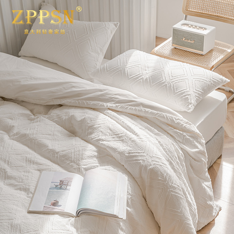 4 pieces of pure cotton cotton white sheets in Italy ZPPSN bed are suited for light luxury bed francophone home textiles