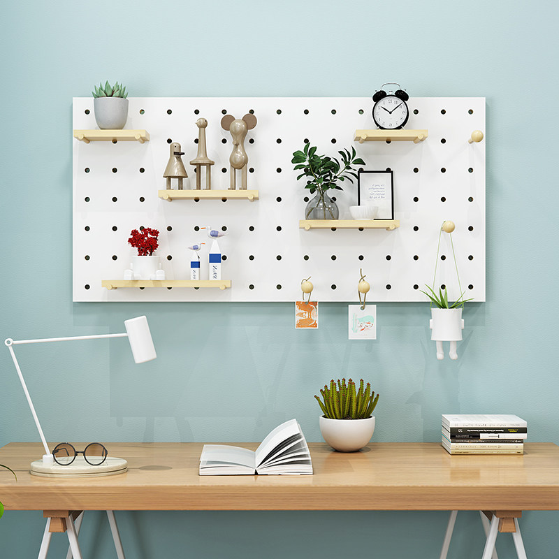 Solid wood hole board shelf living room porch wall partition display stand kitchen shelf storage shelf free punch