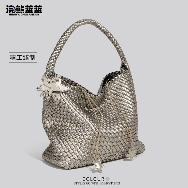 Raccoon Blue Original High-End Light Luxury Handwoven Bag for Women 2026 Autumn Niche Large Capacity Shoulder Tote Bag