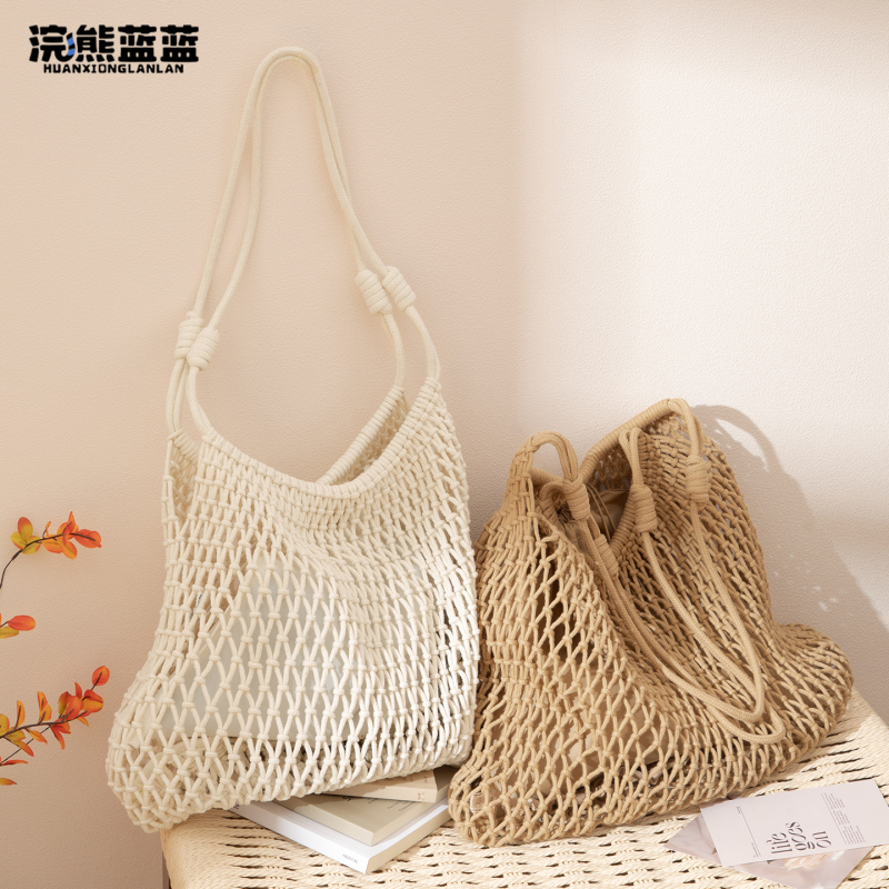 Raccoon Blue Vacation Style Hollow Mesh Woven Bag Tote Bag Women's Summer New Large Capacity Beach Shoulder Bag Raccoon Blue Vacation Style Hollow Mesh Woven Bag Tote Bag Women's Summer New Large Capacity Beach Shoulder Bag