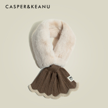 CASPERKEANU plush velvet scarf womens summer all-match Korean style imitation rex rabbit fur neck scarf thickened warm neck protector