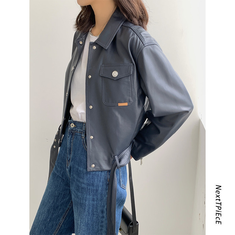 2021 new imported leather coat jacket woman short leather jacket spring autumn and body leather sheep peeler car