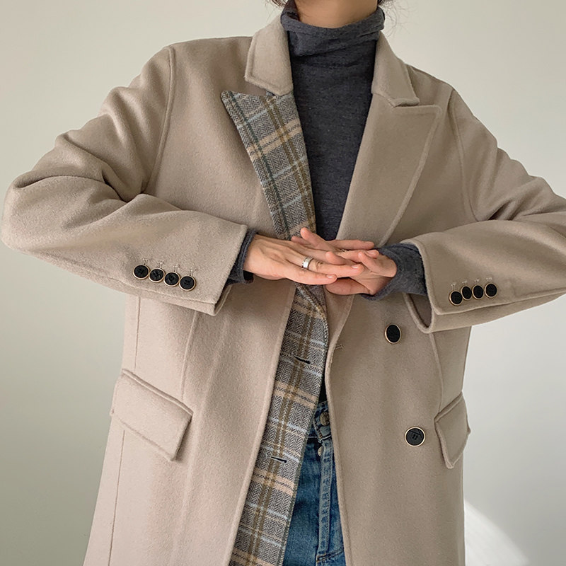 2021 new fur coats women's double face, long version of high-end cashmere splicing 100 hitched little subs