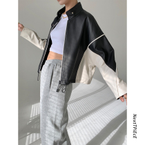 Imported dermis fur coat Girl 2021 New short Neckline Sheep Leather Extra-virgin Leather Jacket Splicing Loose Casual