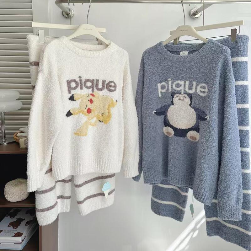 Japanese-Style Couple's Soft Cartoon Warm Pajamas, Elf Jacquard Loose Casual Half-Velvet Thickened Loungewear