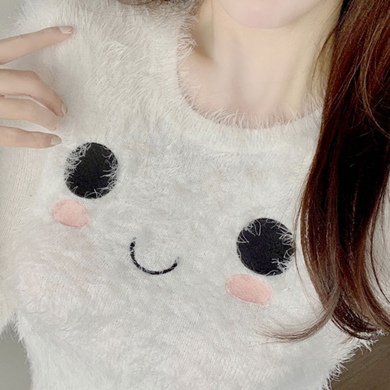 White Short Base Sweater 2025 New Women's Autumn and Winter New Style Long-Sleeve Slim-Fit Furry Tight-Fitting Top