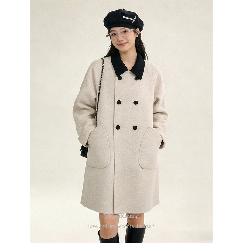 Luxurious Double-Sided Cashmere Coat for Women, New Winter Style, Mid-Length, Double-Breasted, Turn-Down Collar, Slimming and Elegant Woolen Coat