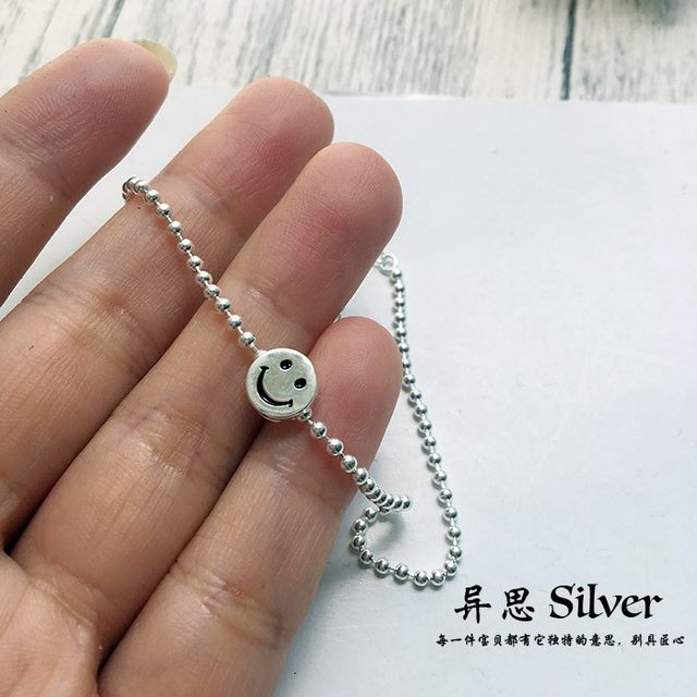 Yisi Korea S925 sterling silver millet beads, round beads, smiley face anklet, fashionable and versatile silver beads, personality and good mood