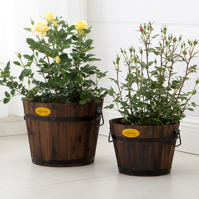 Anticorrosive wood flowerpots, barrels, flower pots, creative wooden flowerpots, old pile barrels, balcony vegetable boxes, deep carbonization