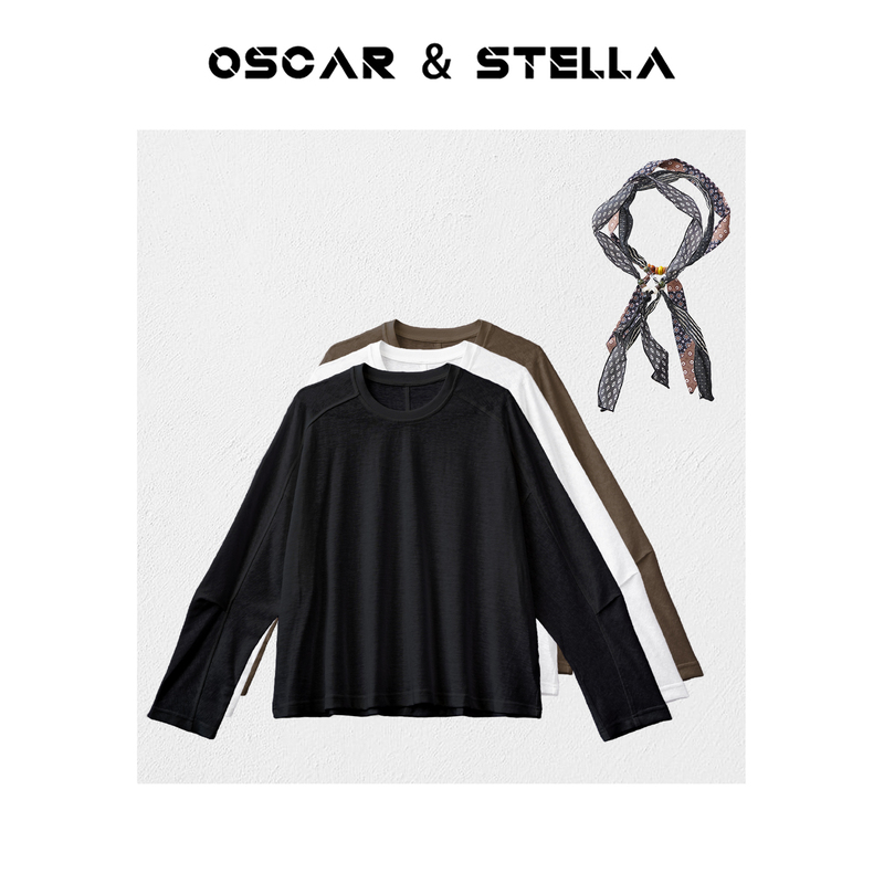 Alu Is a Beautiful [Ulunge] Retro Raglan Split Short Round Neck Long Sleeve T-Shirt 410-19133