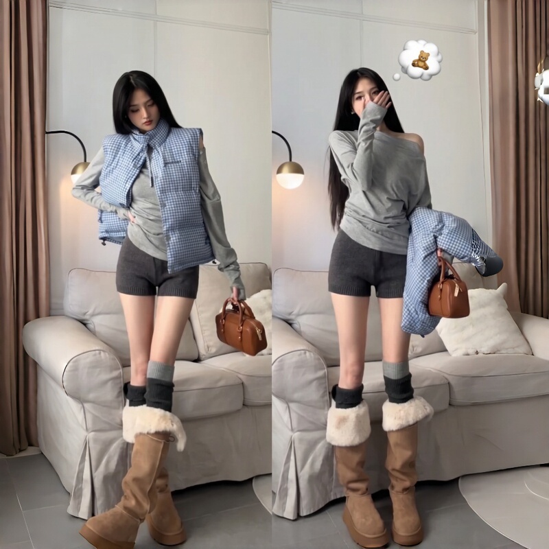 Gray Knitted Shorts for Women, Autumn/Winter 2026 New Style, High-Waisted, Slim-Fit, Suitable for Petite Figures, Sweater-Style Straight-Leg Pants