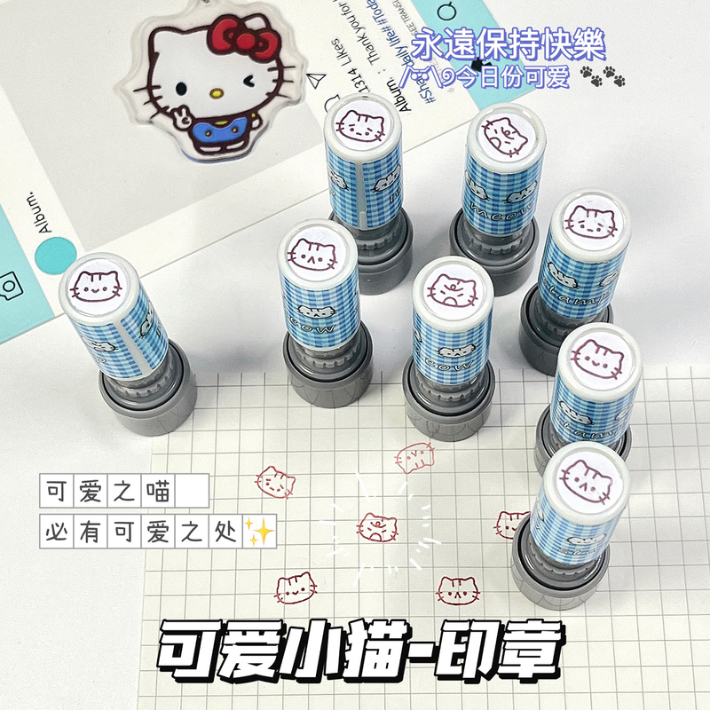 Mini Button Cat Mood Stamps Cute DIY Journal Notebook Student Cartoon Cat Decoration Materials