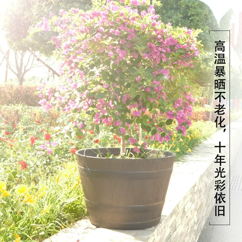 Принадлежности для зеленых растений и сада. Универсальный пластиковый цветочный горшок, имитация деревянной бочки, большой цветочный горшок, экологически чистый цветочный горшок из утолщенной смолы.