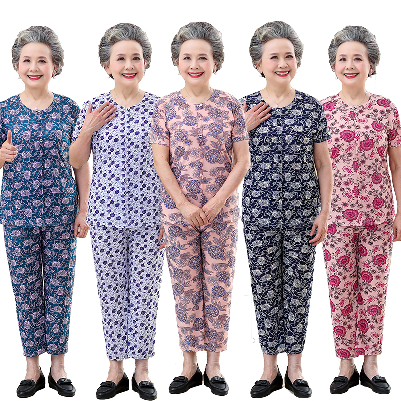 Summer Clothes for Elderly Women Aged 60-70, Short-Sleeved Grandma Summer Suit, Two-Piece Set, Clothes for 80-Year-Old Women