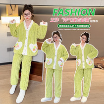Girls pajamas autumn and winter 2024 new medium and large childrens flannel childrens home clothes boys coral velvet winter pullover