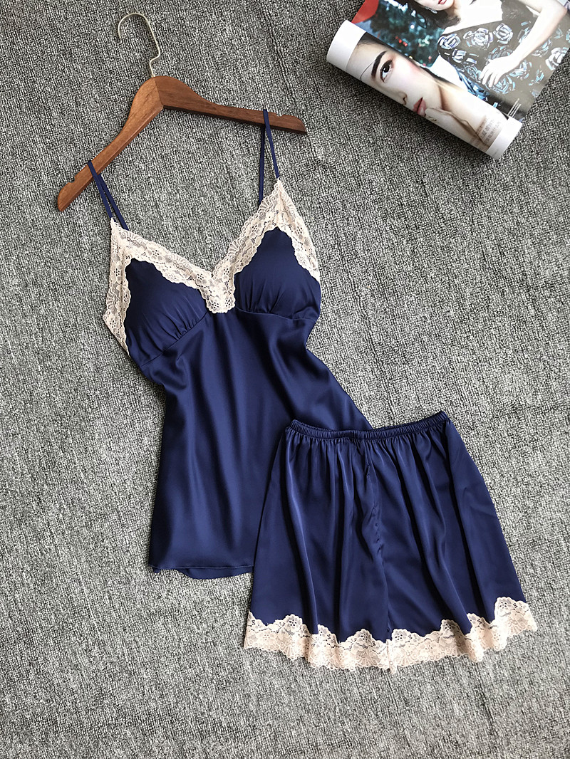 Bộ đồ ngủ gợi cảm phù hợp với phụ nữ thu thập ngực nhỏ mùa hè lụa băng dành cho người lớn nóng bỏng với áo ngực dây đeo quần pyjama hai mảnh đồ bộ kiểu đẹp 2021