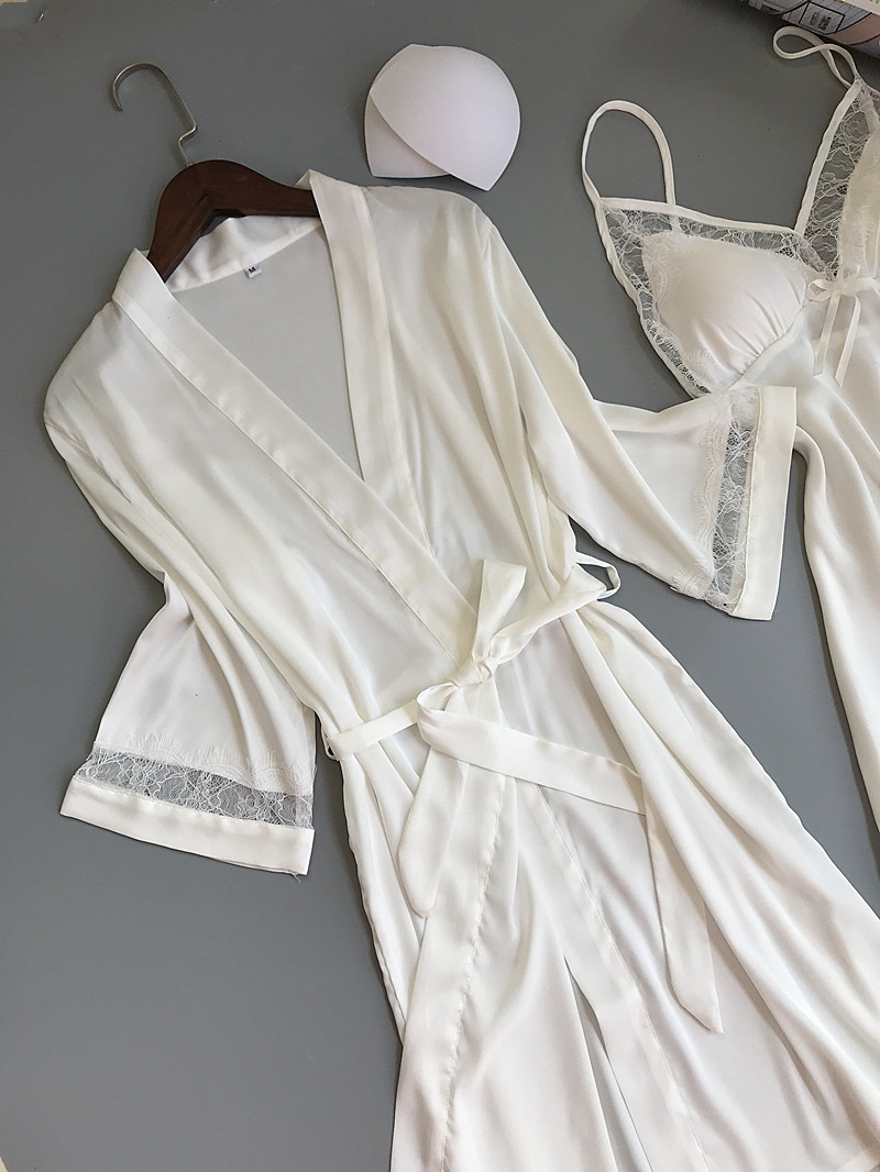 Đồ ngủ của Phụ Nữ Mùa Xuân và Mùa Thu Sexy Băng Lụa Sling Nightdress Ren Robe với Ngực Pad Mô Phỏng Lụa Hai mảnh Mùa Đông và Mùa Hè đồ ngủ 2 dây