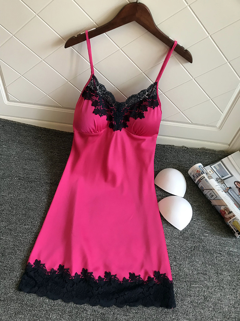 2018 new nightdress nữ mùa hè sexy với ngực pad đồ ngủ ren có thể mặc băng lụa mùa hè ngực nhỏ phần mỏng cám dỗ