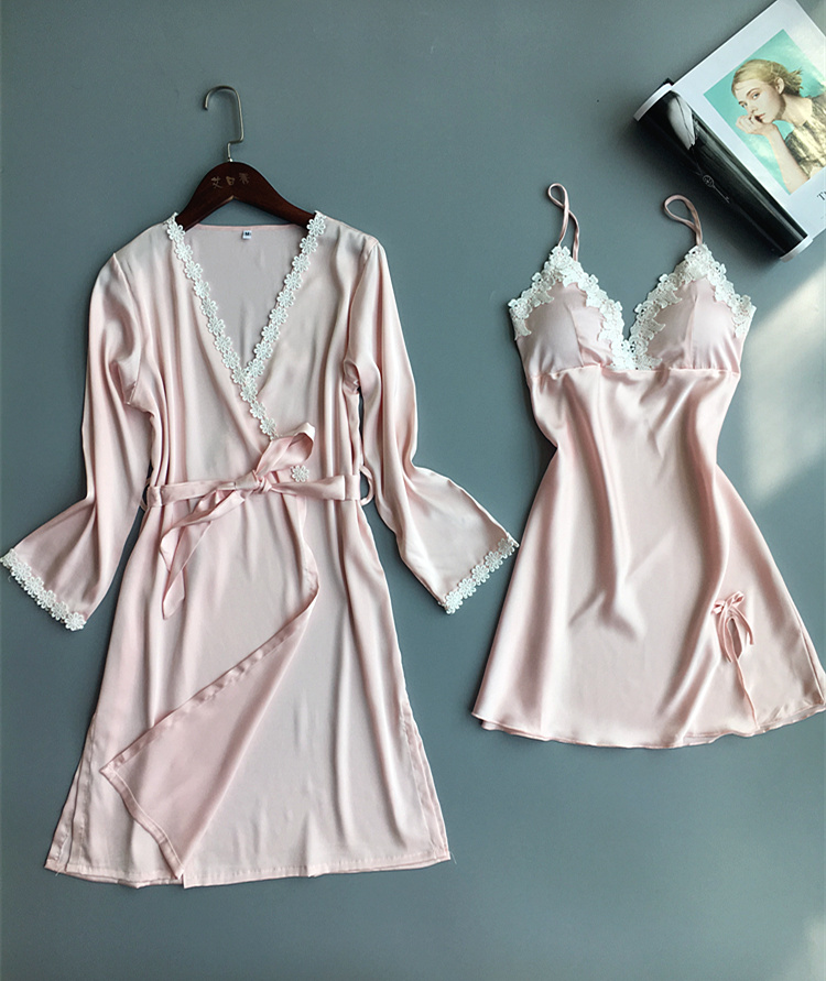 Với ngực pad tập hợp sexy đồ ngủ nữ mùa hè lụa dây đai nightdress hai bộ băng lụa áo ngủ nhà dịch vụ phù hợp với