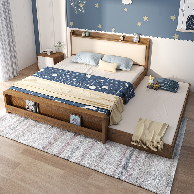 Nordic solid wood bed children primary-secondary bed 1 8 m 1 5M towed bed double draw bed with main bed storage double bed