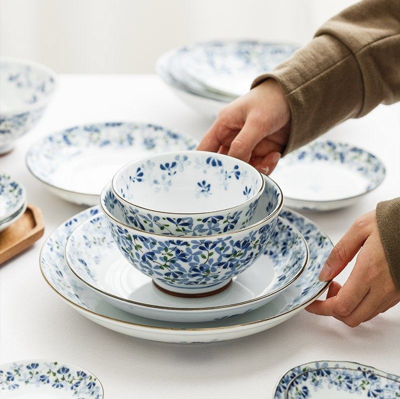 リトルブルースプラウト 日本製食器 陶器ボウル、Kohfeng ボウルと皿、日本製スプラウト 家庭用ご飯茶碗、スープ茶碗、麺茶碗（単品）