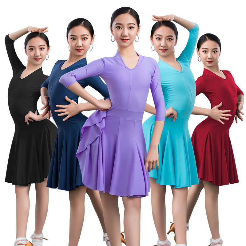 Latin Dance Practice Costume Girls 2021 New Kids Fishbone Free Competition Professional Provision Dress Summer