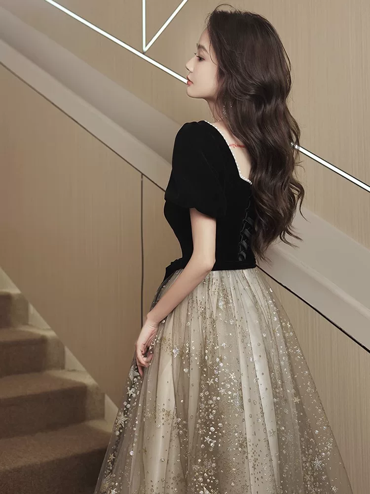 Black long evening dress, high-end