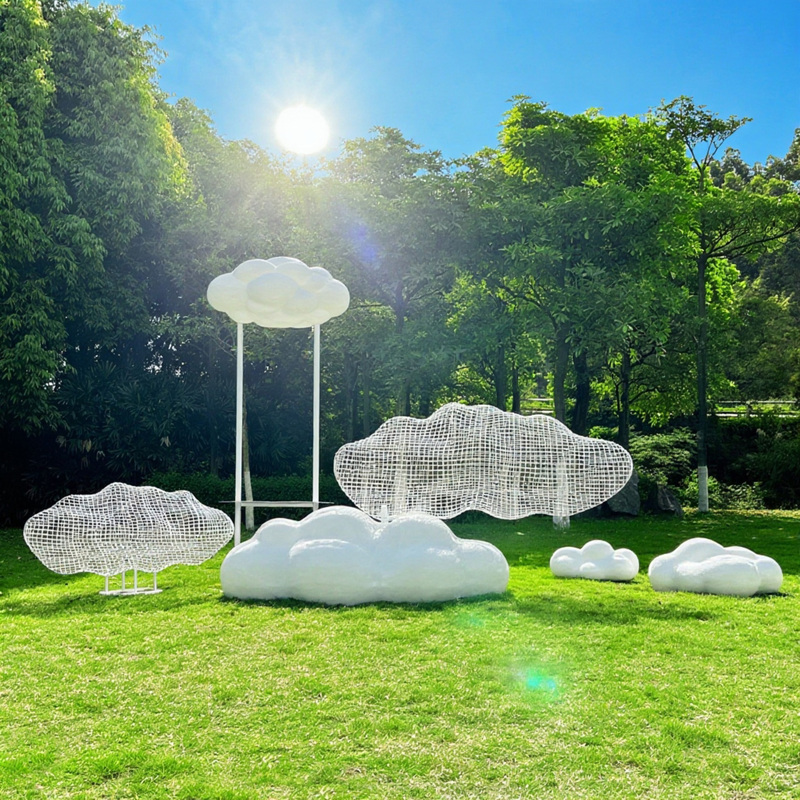 Outdoor Stainless Steel Cut Out Cloud Fiberglass Sculpture Garden Sales Internet Celebrity Scenic Spot Check-In Lawn Photo Ornaments