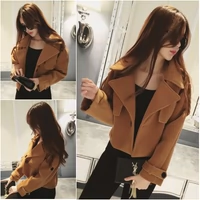 Joker Slim Short Lapel Women Student 150cm Short Small Show High Autumn Winter Áo dài tay áo len áo khoác len nữ hàn quốc