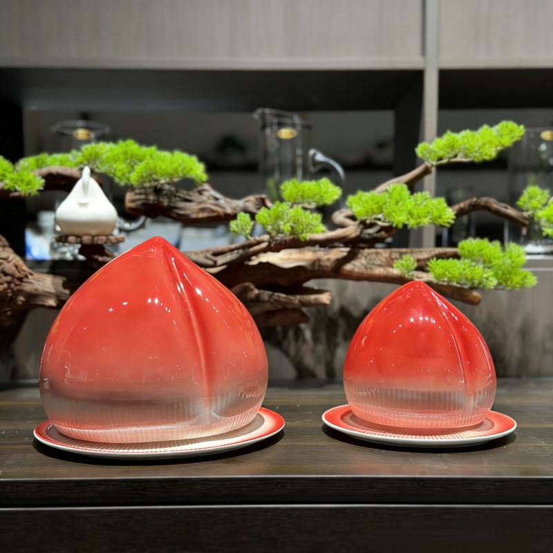Ceramic Birthday Color-Blocked Peach-Shaped Bowl for Birthday Banquet, Longevity Noodles, Dessert Cake Bowl, Hotel Clubhouse Red Peach Divided Plate