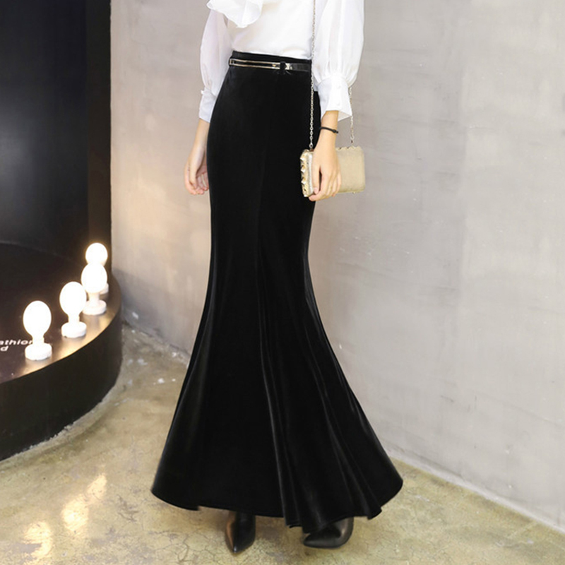 Gold Velvet Half Body Skirt Woman Autumn Winter 2021 New High Waist Display Slim Middle Long Version Fish Tail Skirt Large Size Coveting Wrap Hip Skirt