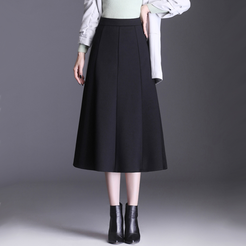 Woolen skirt women's autumn and winter wool mid-length A-line skirt 2021 new drape high waist thin casual umbrella skirt