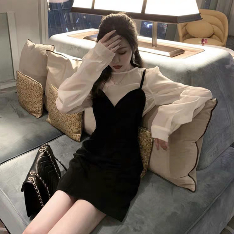 Foreign Pie Trendy Hitch Undershirt Pendant With Skirt 2 sleeves Light cooked name Yuanyuan Lightly Cooked Wind Sweet and Less-Aged Suit Dress