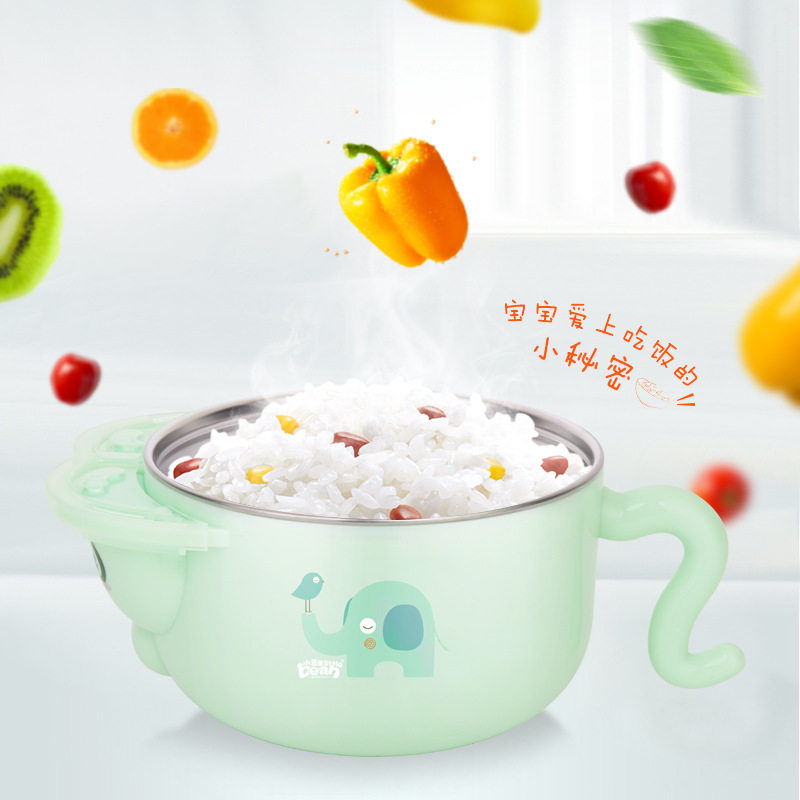Winter Injection Insulation Bowl Summer Cooling Bowl Children Stainless Steel Bowl Baby Wrest Prevention and Sprinkling Training Bowl