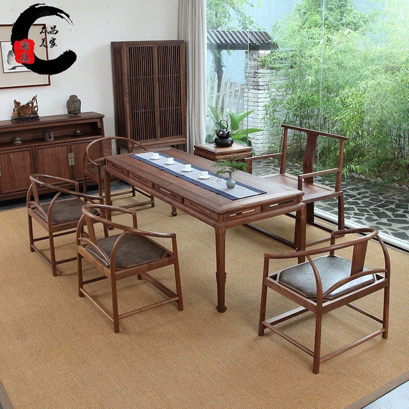 New Chinese meditation solid wood tea table and chairs set with family tea art table office tea desk Minjuku tea room Bubble Tea Table