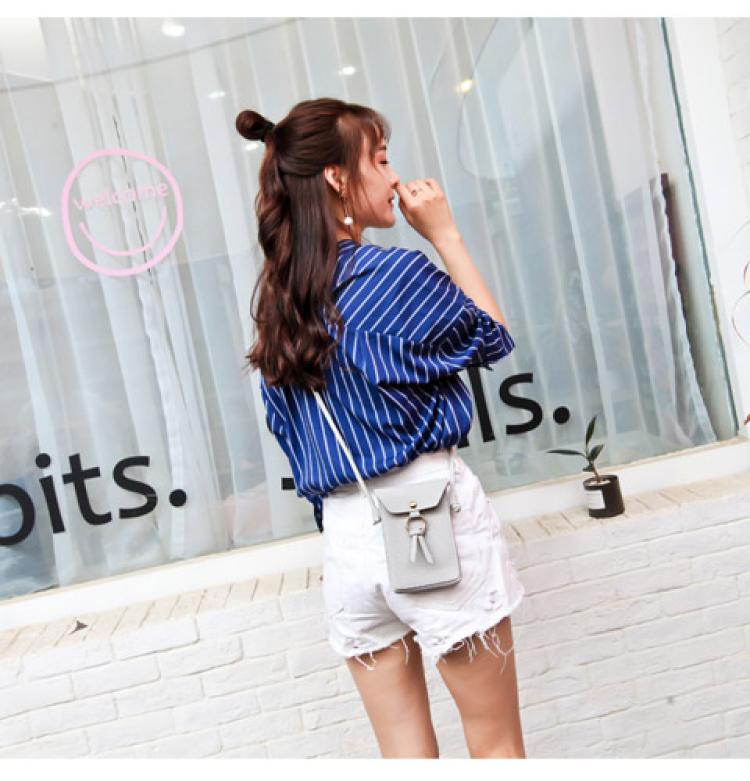 Phiên bản tiếng Hàn của túi nhỏ mới hai lớp đổi điện thoại di động túi đeo vai tua rua Túi xách điện thoại mini túi xách thủy triều - Túi điện thoại túi cầm tay nữ