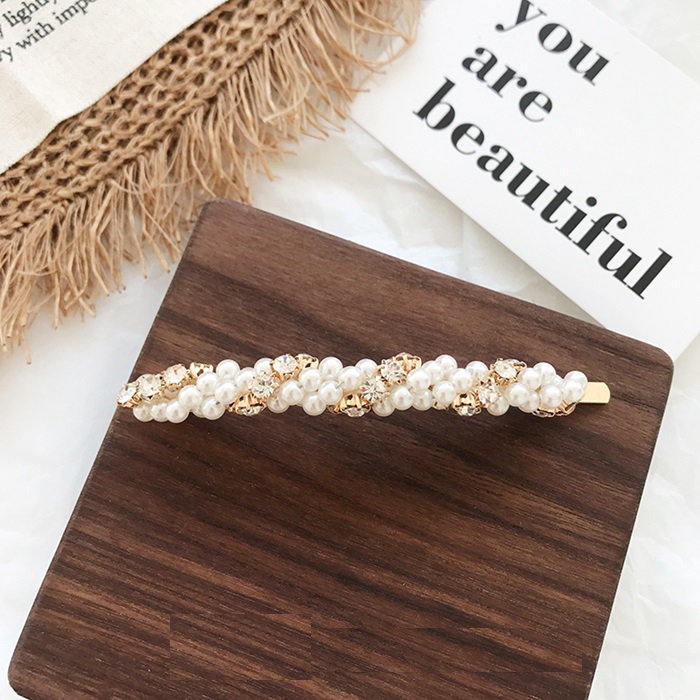Phiên bản tiếng Hàn của mạng lưới ngọc trai đỏ rhinestone bên clip kẹp tóc bangs clip Hàn Quốc chải tóc lược chải tóc từ clip kẹp tóc phụ kiện - Phụ kiện tóc dây buộc tóc hoa cúc