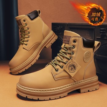 Bumblebee Martin Boots Men's 2025 New Autumn and Winter High-Top Work Boots British Style Men's Thick-Soled Waterproof Leather Shoes