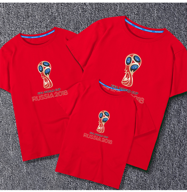 Bóng đá mặc World Cup cha mẹ và con mùa xuân năm 2018 triều mới bông cha và con trai mẹ và con trai thời trang ngắn tay t-shirt áo sơ mi