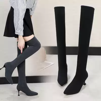 2021 summer new pointed high-heeled elastic stockings boots thin heels thin legs thin knitted boots women's over-the-knee boots