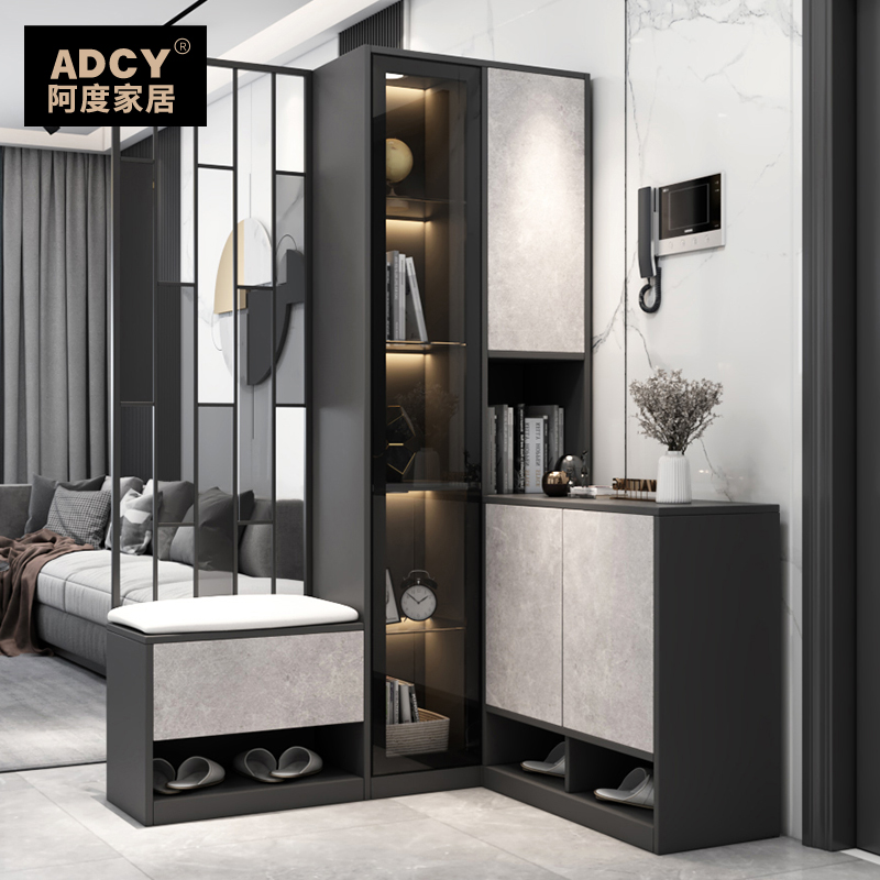 Corner porch cabinet shoe cabinet integrated cabinet modern minimalist screen partition light luxury wine cabinet entry door foyer cabinet with lights